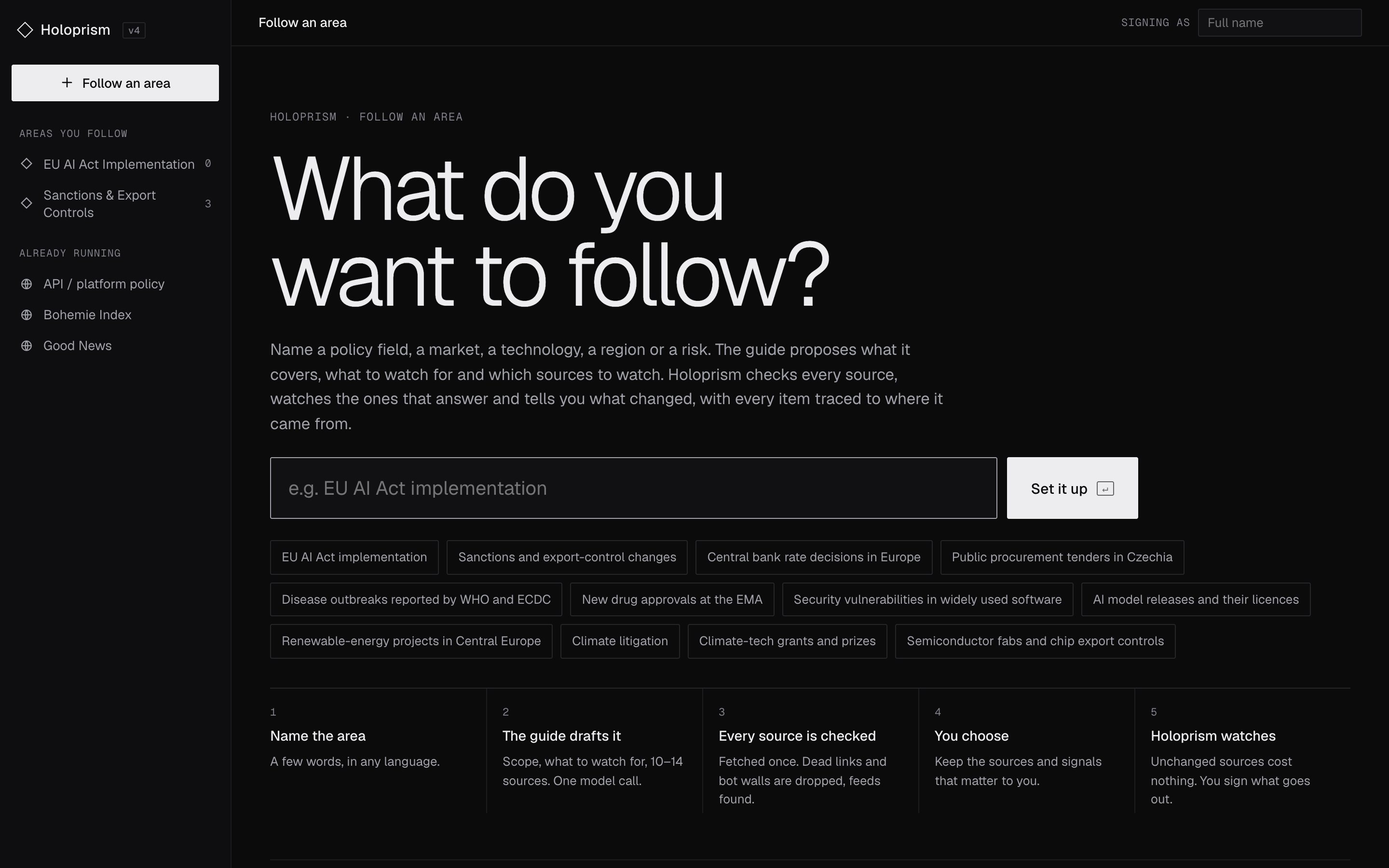 Holoprism asking: What do you want to follow?